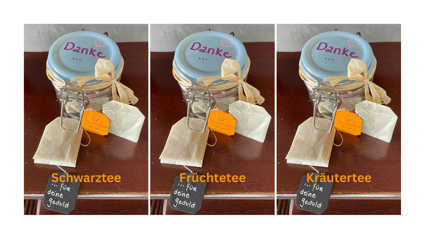 Teebeutelglas (10 Teebeutel mit Schwarztee, Fürchtetee oder Kräutertee)